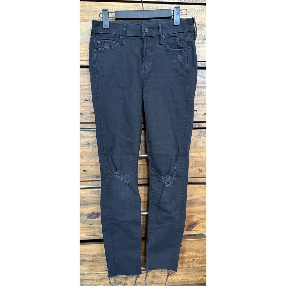 MOTHER DENIM Looker Ankle Fray Women's Black Distressed Jeans Sz 25